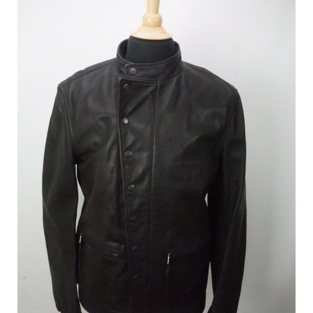 John Varvatos 100% Leather Heavy Button Zip Motorcycle  Jacket Coat 40 USA NEW